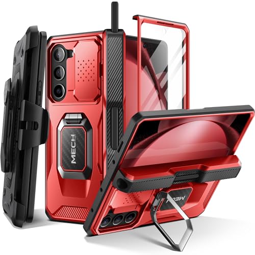 Tongate Hülle für Z Fold 5 mit Ringständer, eingebauter Z Fold5 S Stift Halter, stoßfeste robuste mit Displayschutz und Slide Kamera Abdeckung Gürtelclip für Samsung Galaxy Z Fold 5 2023, Rot von Tongate