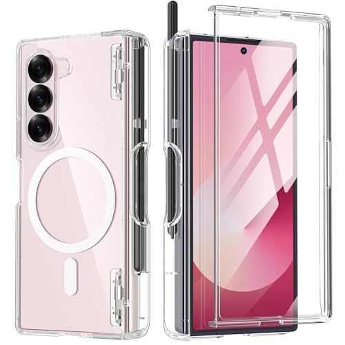 Tongate Magnetic Hülle für Galaxy Z Fold 6 mit Glas Displayschutzfolie, [Kompatibel mit MagSafe] Nicht vergilbendes Slim z6 Handyhülle Integrierte S Pen Halterung & Scharnierabdeckung, Klar von Tongate