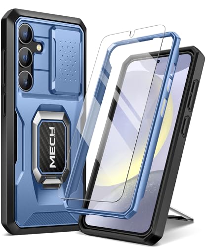 Tongate Kompatibel mit Samsung Galaxy S24 Hülle，mit Bildschirmschutz & Slide Kameraabdeckung, Dual Layer S24 Handyhülle mit Ring Ständer, Militärstandard stoßfest Heavy Duty Schutzhülle, Blau von Tongate