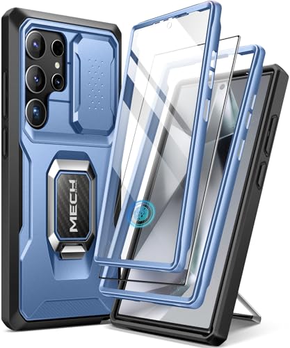 Tongate Kompatibel mit Samsung Galaxy S24 Ultra Hülle,[Bulit-in Slide Kameraabdeckung & Ring Ständer] [2 Frontrahmen & 1 Displayschutzfolie] Militärstandard Handyhülle mit S24 Ultra 6,8 Zoll, Blau von Tongate