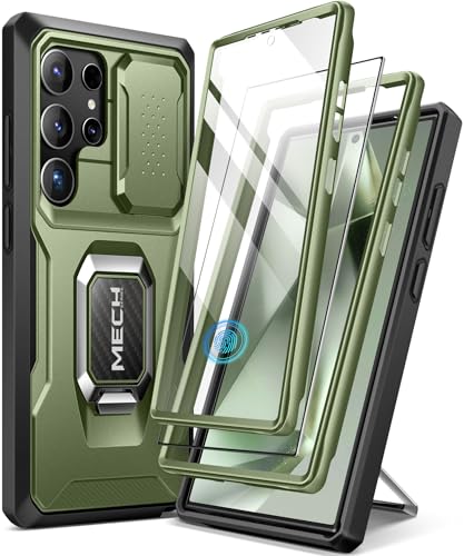 Tongate Kompatibel mit Samsung Galaxy S24 Ultra Hülle,[Bulit-in Slide Kameraabdeckung & Ring Ständer] [2 Frontrahmen & 1 Displayschutzfolie] Militärstandard Handyhülle mit S24 Ultra 6,8 Zoll, Grün von Tongate