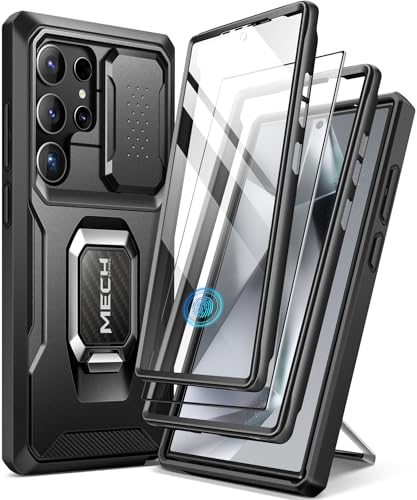 Tongate Kompatibel mit Samsung Galaxy S24 Ultra Hülle,[Bulit-in Slide Kameraabdeckung & Ring Ständer] [2 Frontrahmen & 1 Displayschutzfolie] Militärstandard Handyhülle mit S24 Ultra 6,8 Zoll, Schwarz von Tongate
