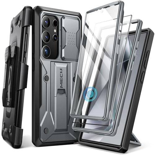 TONGATE Kompatibel mit Samsung Galaxy S24 Ultra Hülle,[Slide Kameraabdeckung & Displayschutz] [2 vordere Rahmen] Militärstandard Stoßfeste Handyhülle mit Kickstand & Gürtelclip 6,8 Zoll, Grau von Tongate
