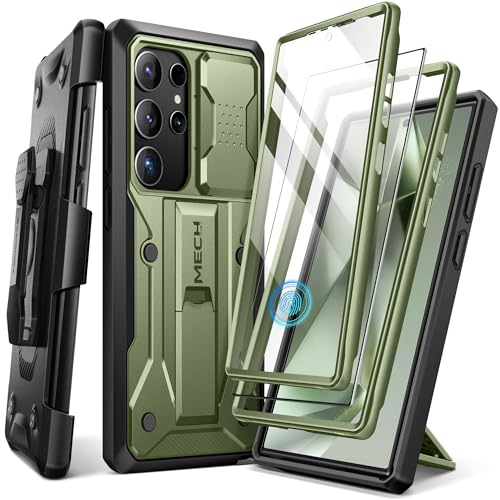 Tongate Kompatibel mit Samsung Galaxy S24 Ultra Hülle,[Slide Kameraabdeckung & Displayschutz] [2 vordere Rahmen] Militärstandard Stoßfeste Handyhülle mit Kickstand & Gürtelclip 6,8 Zoll, Grün von Tongate