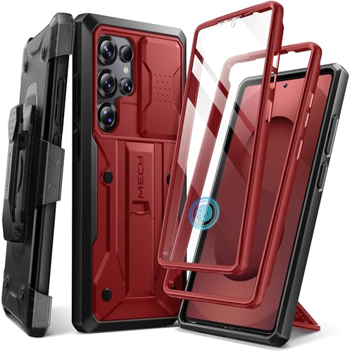 TONGATE Kompatibel mit Samsung Galaxy S25 Ultra Hülle,[Slide Kameraabdeckung & Displayschutz] [2 vordere Rahmen] Robuste Stoßfeste S25 Ultra Handyhülle mit Kickstand & Gürtelclip Halterung, Karminrot von Tongate