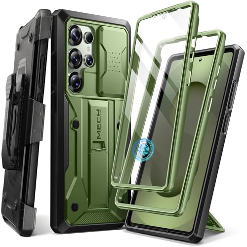 Tongate Kompatibel mit Samsung Galaxy S25 Ultra Hülle,[Slide Kameraabdeckung & Displayschutz] [2 vordere Rahmen] Robuste Stoßfeste S25 Ultra Hülle mit Kickstand & Gürtelclip Halterung, OlivGrün von Tongate