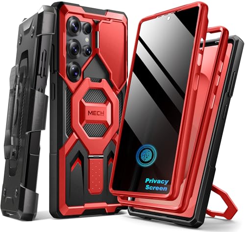 TONGATE Magnetischer Ständer für Samsung Galaxy S25 Ultra Hülle mit Privatsphäre Bildschirmschutz, [Kompatibel mit Magsafe] [Militärischer Fallschutz] S25 Ultra Handyhülle mit Gürtelclip, Rot von Tongate