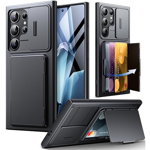 Tongate Wallet Hülle für Samsung Galaxy S24 Ultra mit Kartenhalter & Kickstand & Kamera-Abdeckung, [RFID-Blockierung] Rugged Stoßfestes Gehäuse mit Bildschirmschutz für S24 Ultra 6,8 Zoll, Schwarz von Tongate