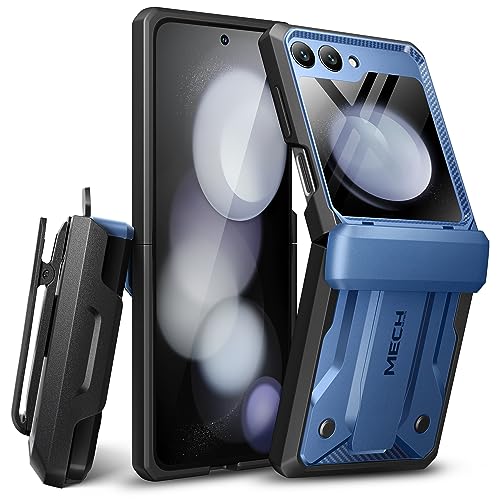 Tongate für Samsung Galaxy Z Flip 5 Hülle (2023), [Scharnierschutz] [eingebauter externer Bildschirmschutz und verstecktes Stativ] Militärische stoßfeste Handyhülle, mit Gürtelclip, Blau von Tongate