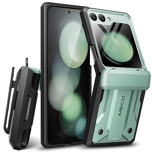 Tongate für Samsung Galaxy Z Flip 5 Hülle (2023), [Scharnierschutz] [eingebauter externer Bildschirmschutz und verstecktes Stativ] Militärische stoßfeste Handyhülle, mit Gürtelclip, Mintgrün von Tongate