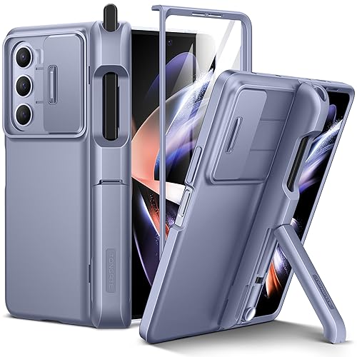 Tongate für Z Fold 5 Hülle, Z Fold5 S Stift Halter Hülle mit Scharnierschutz, Eingebauter Displayschutz & Kickstand & Kamera Abdeckung Stoßfeste Matte Handyhülle für Samsung Galaxy Z Fold 5, Blau von Tongate