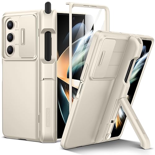Tongate für Z Fold 5 Hülle, Z Fold5 S Stift Halter Hülle mit Scharnierschutz, Eingebauter Displayschutz & Kickstand & Kamera Abdeckung Stoßfeste Matte Handyhülle für Samsung Galaxy Z Fold 5, Weiß von Tongate