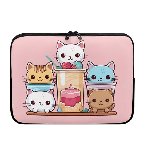Tongluoye Laptophülle mit niedlicher Katze, 13 Zoll (33 cm) Laptopschutz mit mehreren Verwendungsmöglichkeiten, leichte Computer-Tragetasche, Kawaii-Tablet-Tasche für Töchter, Rosa von Tongluoye