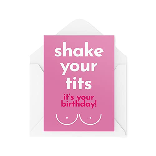 Tongue in Peach Lustige Karten Geburtstagskarte Shake Your Tits Boobies 21., 30., 40., 50., 60., 70. Gruß Witzig Humor Lachen Banter Witz Fun CBH36 von Tongue in Peach