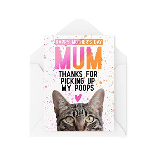 Tongue in Peach Lustige Muttertagskarten | Von The Cat For Her Parent Love Mummy Banter Mama Mam | Thanks For Picking Up Poop | Pets Son Daughter | CBH888 von Tongue in Peach