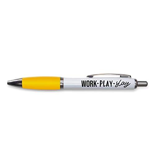 Tongue in Peach Lustiges Push-Pen Geschenk | Kugelschreiber Arbeitskollege Abschied Arbeit Geschenk | Work Play Slay | Funny Joke Stationary | Gelb PP79 von Tongue in Peach