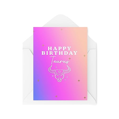 Tongue in Peach Sternzeichen Geburtstagskarte – Happy Birthday Stier – Erdzeichen – Widder-Karte – Stier Geburtstagskarte – Sternzeichen Geburtstagskarte – CBH1828 von Tongue in Peach