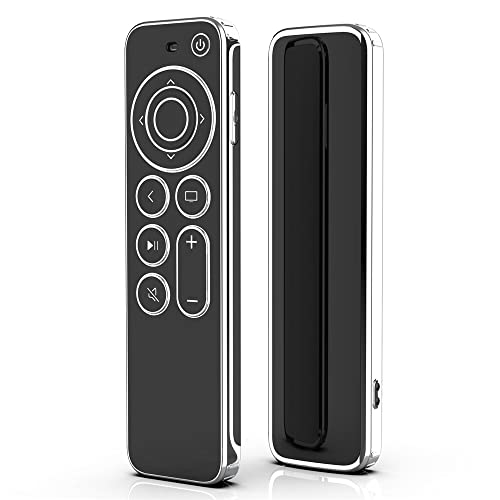 Remote Case für Apple TV 4k 2021 Remote TPU Soft Case Verhindern Kratzer TV Remote Case mit Fallschutz-Transparent mit Silberrand (Schwarz) von Tonguk