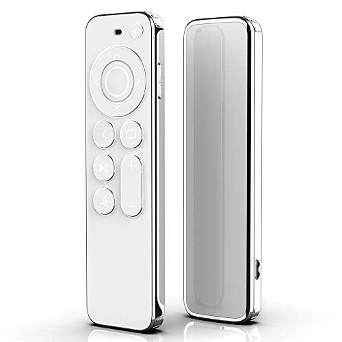 Remote Case für Apple TV 4k 2021 Remote TPU Soft Case Verhindern Kratzer TV Remote Case mit Fallschutz-Transparent mit Silberrand (Weiß) von Tonguk