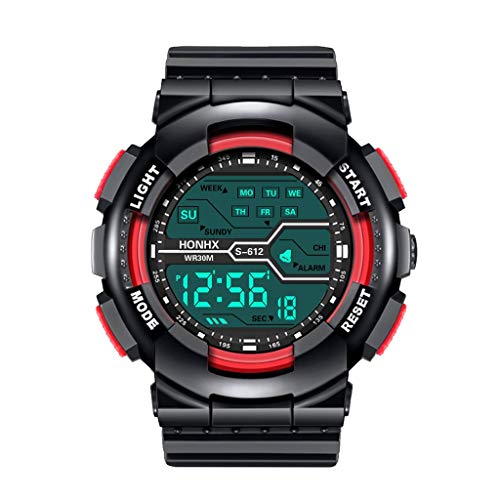 Tonsee Accessoire Herren Uhr Männer Edelstahl Sportmoden Herren Handgelenk LCD-Stoppuhr wasserdichte Datumsuhr Kautschuk Digital Boys Kinder Armbanduhr Jungen Klein (Watermelon Red, One Size) von Tonsee Accessoire