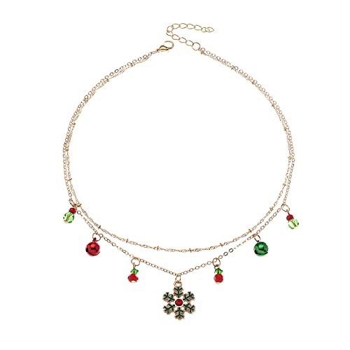 Tonsee Accessoire Weihnachtsglocken-Schneeflocke-Halsketten-doppelte Schlüsselbein-Kette-Frauen-Feiertagsverzierungen Unterlegkeil Anhänger (Gold-2, One Size) von Tonsee Accessoire