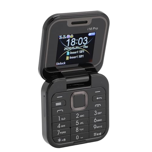 2G-Klapptelefon, Handy mit Zwei Bildschirmen, Große Tasten, LED-Taschenlampe, HD-Kamera, 16 GB Speicherkarte, 1,77-Zoll-Bildschirm, 2 X Nano-SIM, Musikvideoplayer (Black) von Tonysa