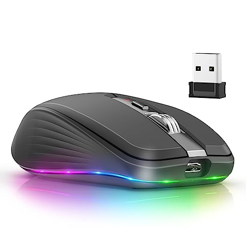Tonysa Dual Mode Funkmaus, 2,4 G Kabellose Bluetooth Maus mit 12 RGB Lichteffekten, Einstellbarer DPI, 3D Scrollrad, Geeignet für Win für OS X (Schwarz) von Tonysa