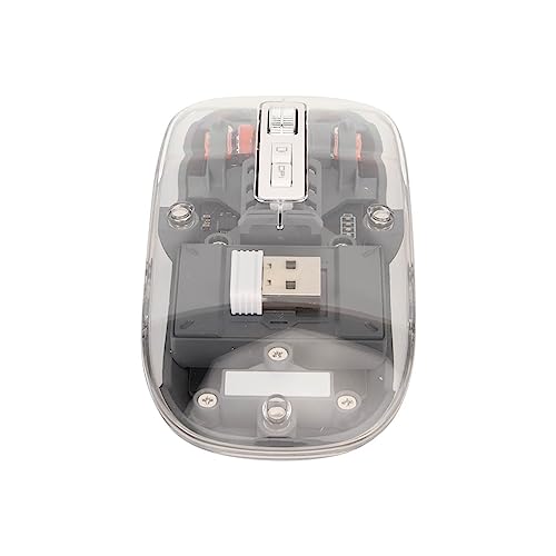 Tonysa Kabellose Bluetooth-Maus, Tragbare Maus mit Mute Click, Bunten Atemlichtern, Computermäuse mit Ergonomischem Design für das Büro, Cooles Transparentes Gehäuse (Grau) von Tonysa