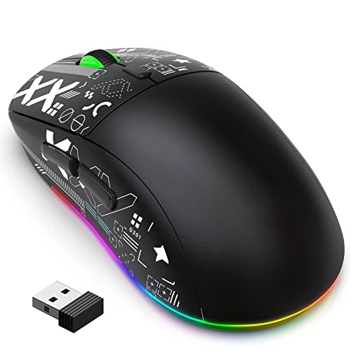 Tonysa Kabellose Gaming Maus, Typ C Aufladung, 5 stufige DPI Maus, Wiederaufladbare Kabellose PC Laptop Mäuse mit USB Empfänger, RGB Licht (Schwarz) von Tonysa