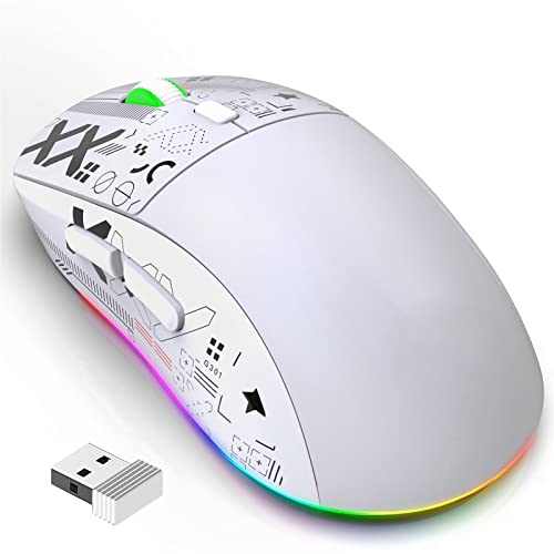 Tonysa Kabellose Gaming Maus, Typ C Aufladung, 5 stufige DPI Maus, Wiederaufladbare Kabellose PC Laptop Mäuse mit USB Empfänger, RGB Licht (Weiss) von Tonysa
