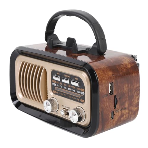 Tragbares Radio, Retro-Radio mit Bluetooth-Lautsprecher, mit Großem Solarpanel, Kunstholzmaserung mit 13,7 Zoll Langer Einziehbarer Antenne, FM 88 – 108 MHz, AM 530 – 1600 kHz, von Tonysa