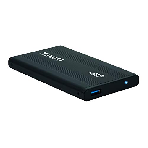 TooQ TQE-2524B - Gehäuse für 2,5 Zoll Festplatten (SATA I/II/III bis 9,5 mm Höhe, USB 3.0), Aluminium, LED Anzeige, schwarz, 50 g von TooQ