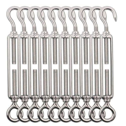 TooTaci 10 Stück M4 Spannschloss, 304 Edelstahl Seilspanner Drahtspanner, Edelstahl Haken und Öse Spannschloss für Hängenden Außenbeleuchtungen Lichter hängen,rankhilfe edelstahl seilsystem TooTaci 10 Stück M4 Spannschloss, 304 Edelstahl Seilspanner Drahtspanner, Edelstahl Haken und Öse Spannschloss für Hängenden Außenbeleuchtungen Lichter hängen,rankhilfe edelstahl seilsystem von TooTaci