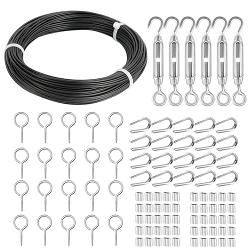 TooTaci 2mm Drahtseil Set, 30M 2mm Stahlseil Schwarz Ummantelt aus PVC, Spannschloss Drahtspanner Seilspanner Edelstahl 304, Stahlseil mit ösen, Spanngarnitur für Lichterkette Hängen TooTaci 2mm Drahtseil Set, 30M 2mm Stahlseil Schwarz Ummantelt aus PVC, Spannschloss Drahtspanner Seilspanner Edelstahl 304, Stahlseil mit ösen, Spanngarnitur für Lichterkette Hängen von TooTaci