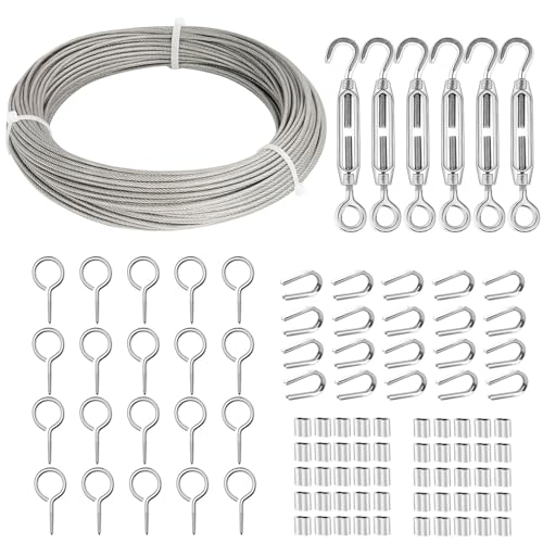 TooTaci 30M 2mm Drahtseil Set, 304 Edelstahl Spanndraht, Stahlseil Ummantelt aus PVC, Stahlseil mit ösen, Seilspanngarnitur, für Lichterkette Hängen, Rankhilfe für Kletterpflanzen,Gardinen TooTaci 30M 2mm Drahtseil Set, 304 Edelstahl Spanndraht, Stahlseil Ummantelt aus PVC, Stahlseil mit ösen, Seilspanngarnitur, für Lichterkette Hängen, Rankhilfe für Kletterpflanzen,Gardinen von TooTaci