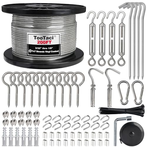 TooTaci 3mm Drahtseil-Kit, 60m Vinyl beschichtetes Edelstahldrahtkabel, 7×7 Litzen Kern, M5 Spannschnallen für Kabel Draht, Zugdraht für String Licht hängende Kit, Wäscheleine, Garten Vorhang Draht TooTaci 3mm Drahtseil-Kit, 60m Vinyl beschichtetes Edelstahldrahtkabel, 7×7 Litzen Kern, M5 Spannschnallen für Kabel Draht, Zugdraht für String Licht hängende Kit, Wäscheleine, Garten Vorhang Draht von TooTaci
