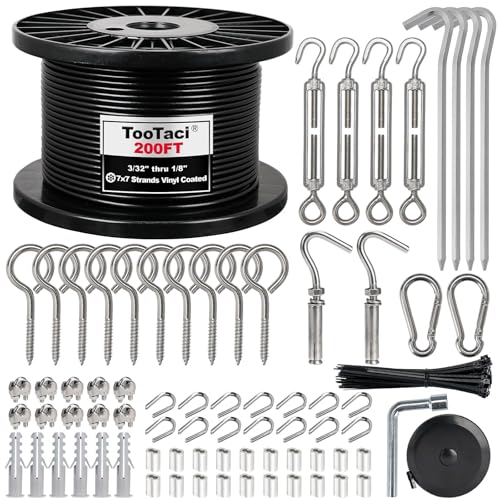 TooTaci 3mm Drahtseil-Kit, 60m schwarzes Vinyl beschichtetes Edelstahldrahtkabel, 7×7 Litzen Kern, M5 Spannschnallen für Kabel Draht, Spanndraht für String Licht hängende Kit, Wäscheleine, Gartendraht TooTaci 3mm Drahtseil-Kit, 60m schwarzes Vinyl beschichtetes Edelstahldrahtkabel, 7×7 Litzen Kern, M5 Spannschnallen für Kabel Draht, Spanndraht für String Licht hängende Kit, Wäscheleine, Gartendraht von TooTaci