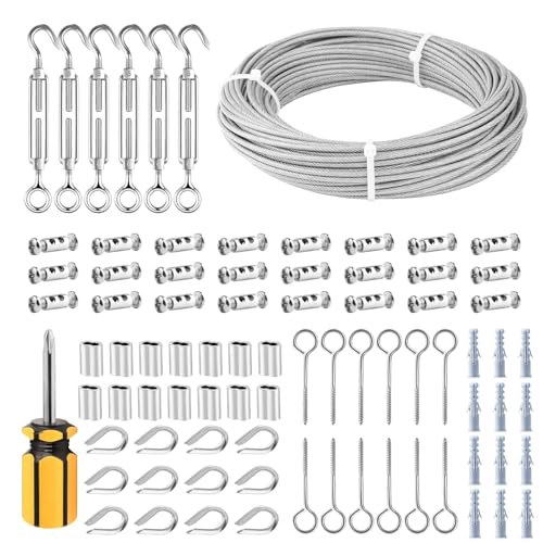 TooTaci 3mm Drahtseil Kit, 30M PVC-ummanteltes Kabel - M5 Spannschlösser, 304 Edelstahl Gartendraht für Pflanzenstützen, Bilderaufhängung, Außenbeleuchtung TooTaci 3mm Drahtseil Kit, 30M PVC-ummanteltes Kabel - M5 Spannschlösser, 304 Edelstahl Gartendraht für Pflanzenstützen, Bilderaufhängung, Außenbeleuchtung von TooTaci