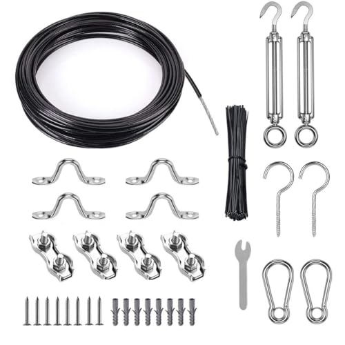 TooTaci Drahtseil 3mm 30M Set, 304 Edelstahl Stahldraht Kabel 7×7, Stahlseil Ummantelt aus Schwarz Vinyl, Stahlseil mit Ösen,Seilspanner Spanngarnitur,Haken, M3 Klemme, für Lichterkette Hängen TooTaci Drahtseil 3mm 30M Set, 304 Edelstahl Stahldraht Kabel 7×7, Stahlseil Ummantelt aus Schwarz Vinyl, Stahlseil mit Ösen,Seilspanner Spanngarnitur,Haken, M3 Klemme, für Lichterkette Hängen von TooTaci