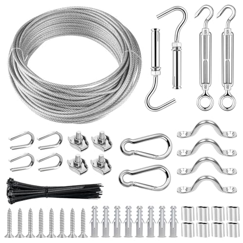 TooTaci 3mm Drahtseil, 20M Edelstahl Stahlseil PVC-Ummantelt Spannseil mit M5-Spannschloss & Haken, ideal für Außenbeleuchtung, Lichterketten, Sonnensegel & Rankhilfen im Garten von TooTaci