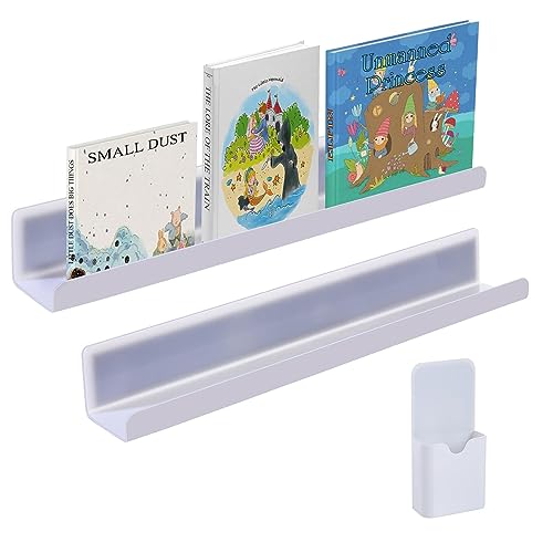 Toothbace Magnetisches Bücherregal für Whiteboard, 2 Stück 44 cm Magnetisches Acryl Regal für Klassenzimmer, Schwebende Bücherregale für Kinderzimmer, magnetisches Regal mit Stiftbehälter (Weiß) von Toothbace