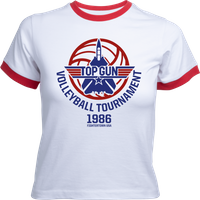 Top Gun Volleyball Tournament Women's Cropped Ringer T-Shirt - White Red - L von Top Gun