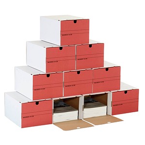 10 Top-Print Archivboxen weiß/rot 24,4 x 32,1 x 18,5 cm von Top-Print