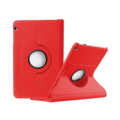 Top&Easy Tech MediaPad T5 10 Hülle, 360° rotierend Tablet Schutzhülle Stand Case Cover Kunstleder Tasche Etui mit Auto Schlaf Wach Funktion für Huawei MediaPad T5 10.1 Zoll, Rot von Top&Easy Tech