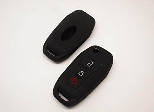 Schlüsselhülle kompatibel mit Ford Fiesta Focus Kuga Edge Transit Tourneo Puma Mondeo Klappschlüssel Silikon Gummi 3 Tasten Schlüsselanhänger Schutzhülle Auto Fernbedienung (schwarz) von TopBest