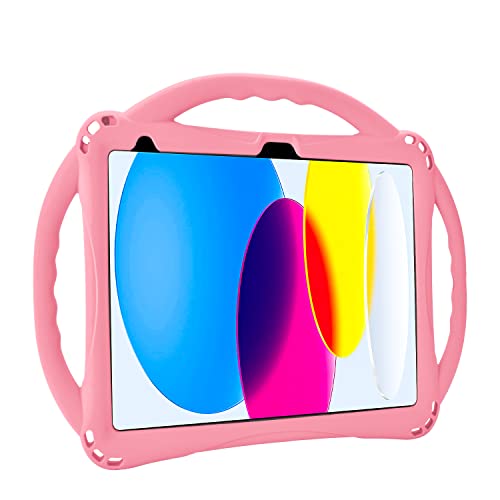 Hülle für iPad 10. Generation，TOPESCT iPad 10th Gen 10.9 inch Kinder Hülle，Eingebauter Kickstand, kommt mit Strap Silicon Shockproof Cover und Fall 2022 (Rosa) von TopEsct