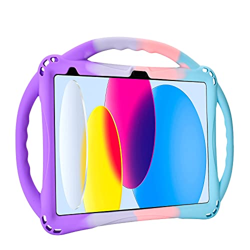 Hülle für iPad 10. Generation，TOPESCT iPad 10th Gen 10.9 inch Kinder Hülle，Eingebauter Kickstand, kommt mit Strap Silicon Shockproof Cover und Fall 2022 (lila und türkis) von TopEsct