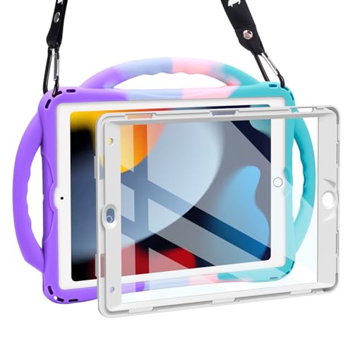 TOPESCT Kinder-Schutzhülle für iPad 9. / 8. / 7. Generation (25,9 cm) – aus kinderfreundlichem Silikon, mit integriertem Displayschutz, stoßfester Griff, Ständer für iPad 9/8/7 Gen 25,9 cm (10,2 Zoll) von TopEsct