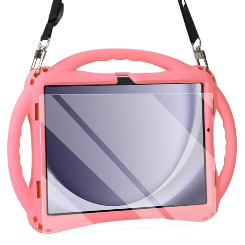 TopEsct Kinder-Schutzhülle für Samsung Galaxy Tab A9 Plus 27,9 cm (11 Zoll) 2023, Silikon, stoßfest, mit Displayschutzfolie und Schlaufe, Rosa von TopEsct
