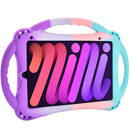 TopEsct Kinder-Schutzhülle für iPad Mini 6. Generation, strapazierfähig, stoßfest, kindersicher, mit DREI Griffen, Ständer für 21,1 cm (8,3 Zoll) iPad Mini 6, Rosa und Türkis von TopEsct